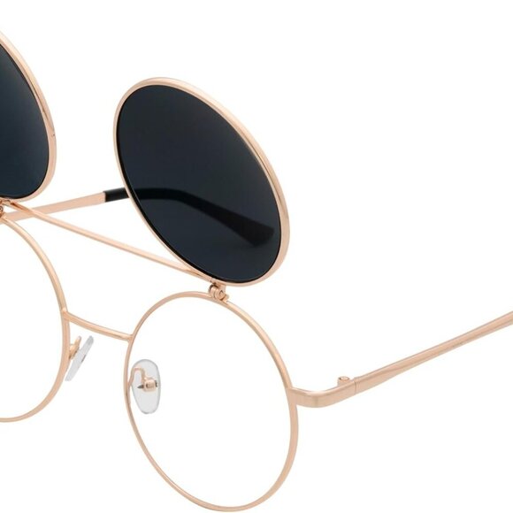 Retro Flip-Up Round Goggles Steampunk Sunglasses - Picture 1 of 6